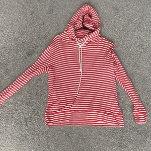 J. Crew Red and White Striped Hoooded Pullover